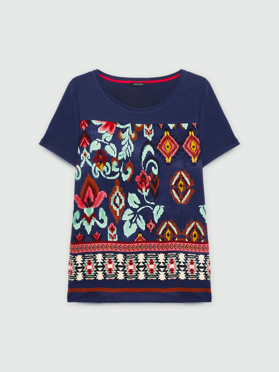 Dual-fabric T-shirt with print