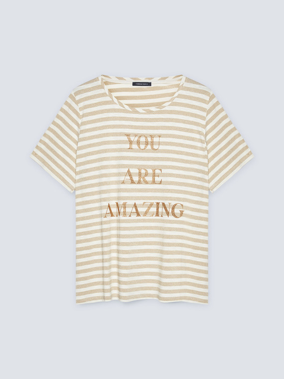 Lurex striped T-shirt with writing
