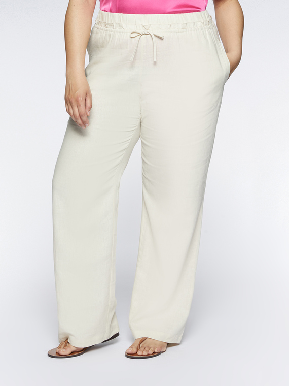 Pantalon large en lin et viscose