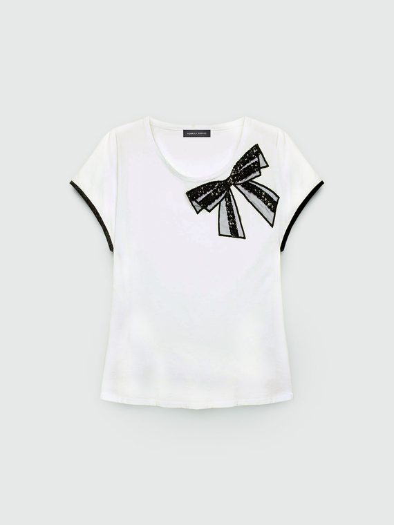 T-shirt con fiocco in paillettes