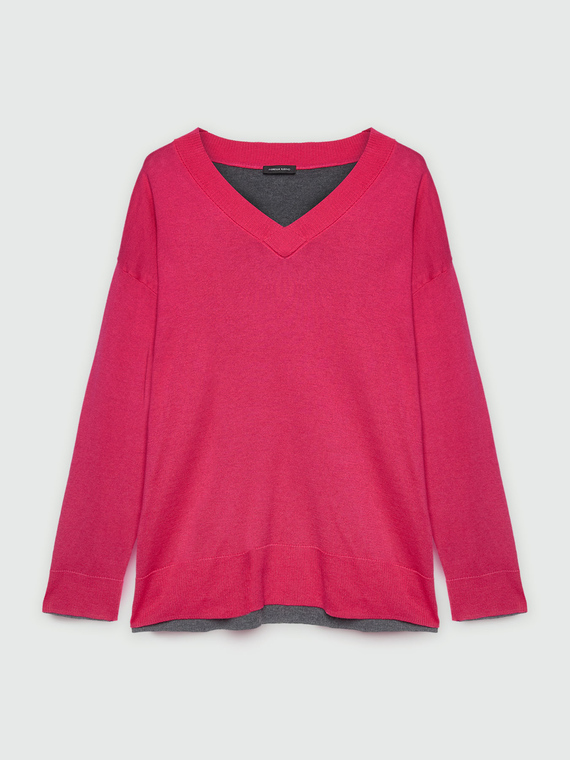 Maglia bicolor con scollo a V