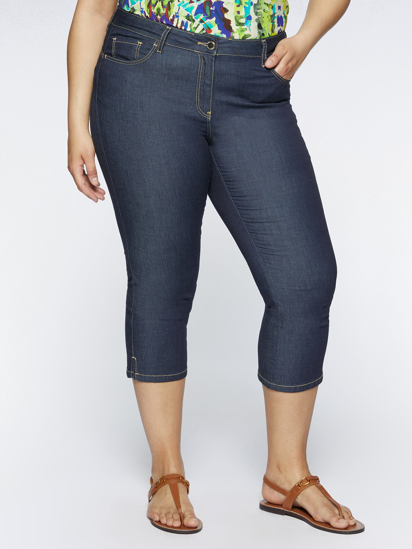 Capri-Jeans mit Steppnähten in Kontrastfarbe image number 0