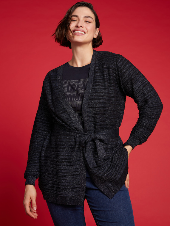 Lurex-Cardigan mit Gürtel