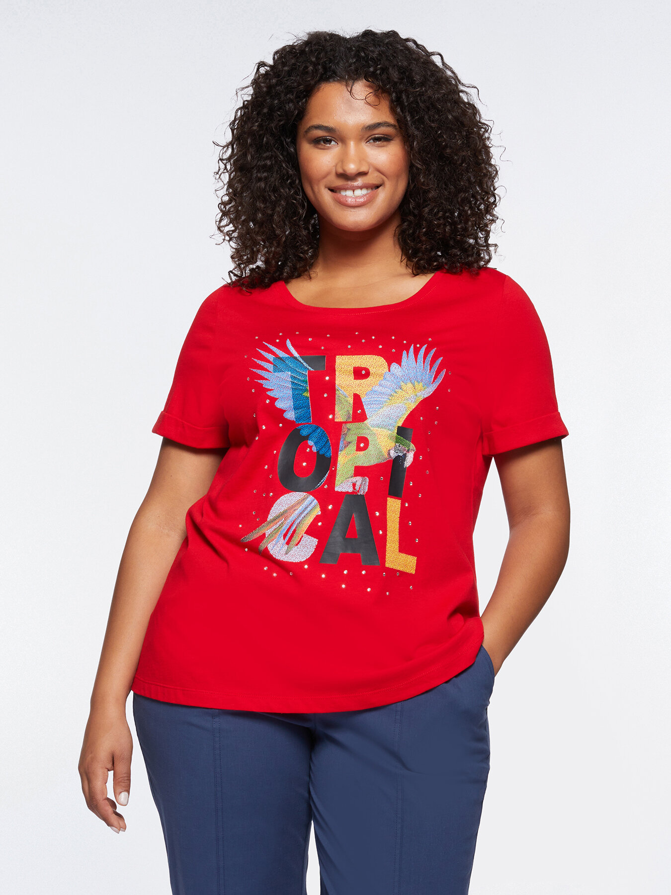 T-shirt con stampa tropicale image number 0