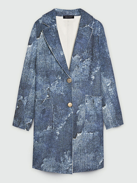 Lightweight denim effect printed coat