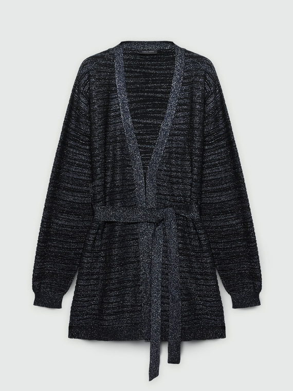 Lurex-Cardigan mit Gürtel