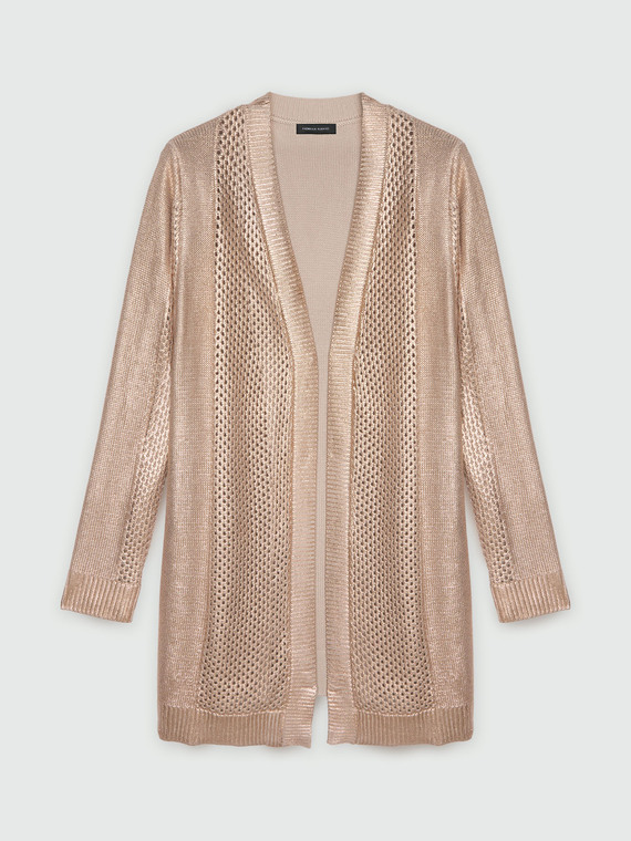 Laminated effect cardigan with mesh work