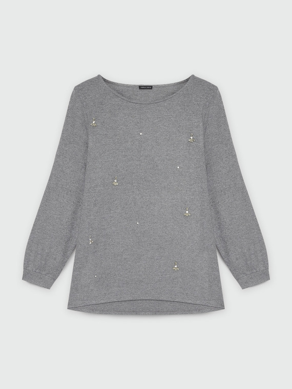 Lightweight sweater with crystal embroidery