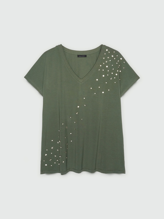 T-shirt with embroidered rhinestones