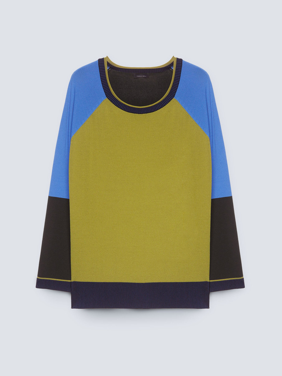 Maglia colour block con scollo tondo