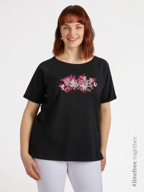 T-shirt con scritta NICE in paillettes