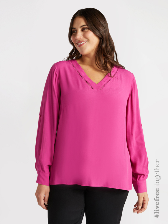 Blusa scollata a V con viscosa LENZING™ ECOVERO™