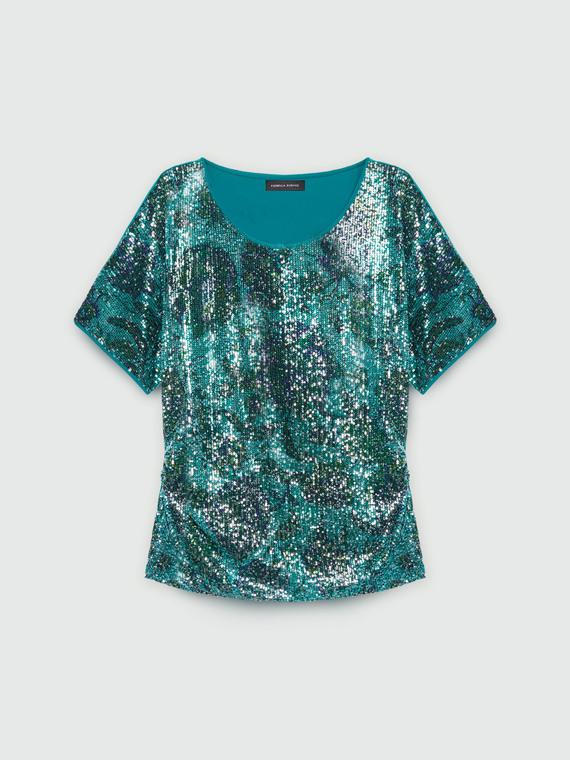 T-shirt con ricamo full paillettes