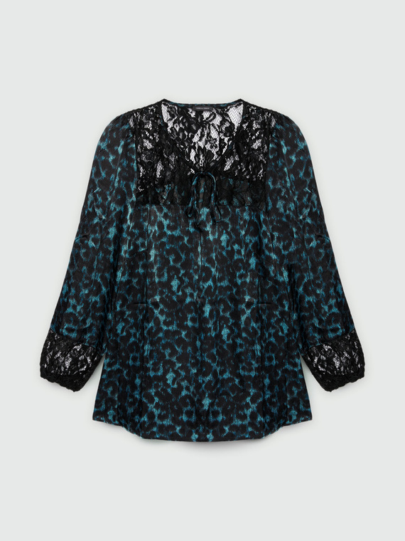 Blusa animalier con pizzo