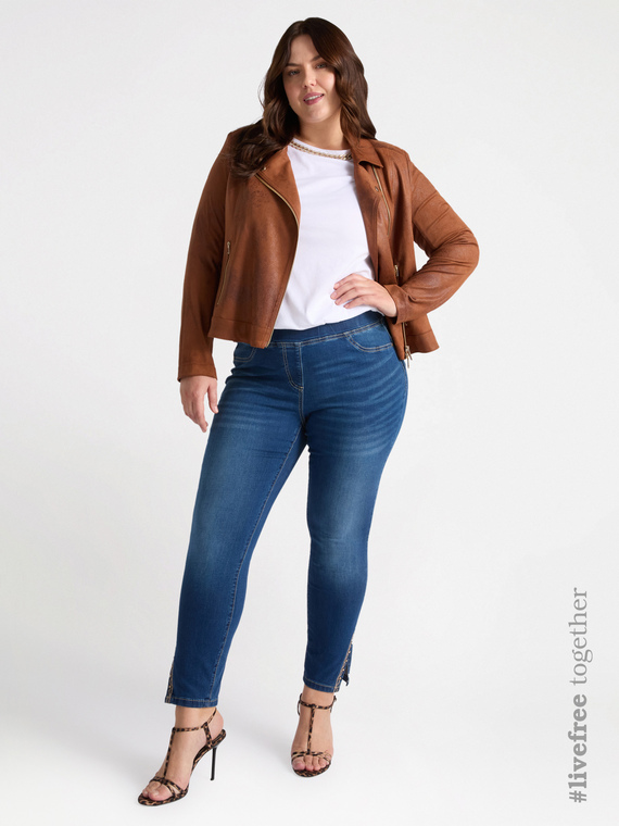 Jeggings con spacco e ricamo