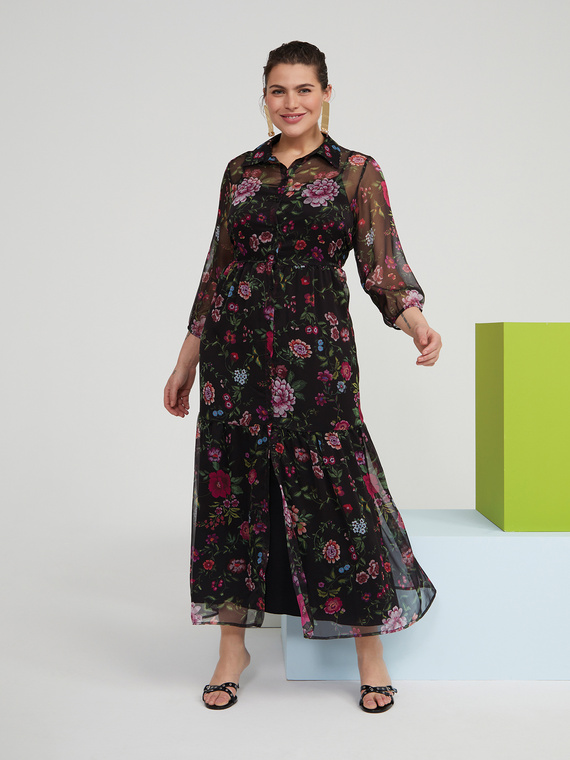 Vestito floreale chemisier lungo