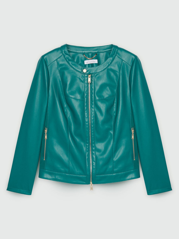 Biker jacket with round neckline