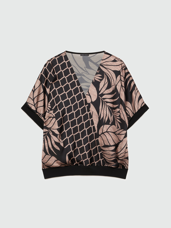 Satin blouse with foliage print