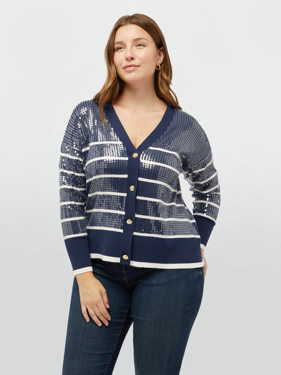 Gestreifter Cardigan mit Pailletten