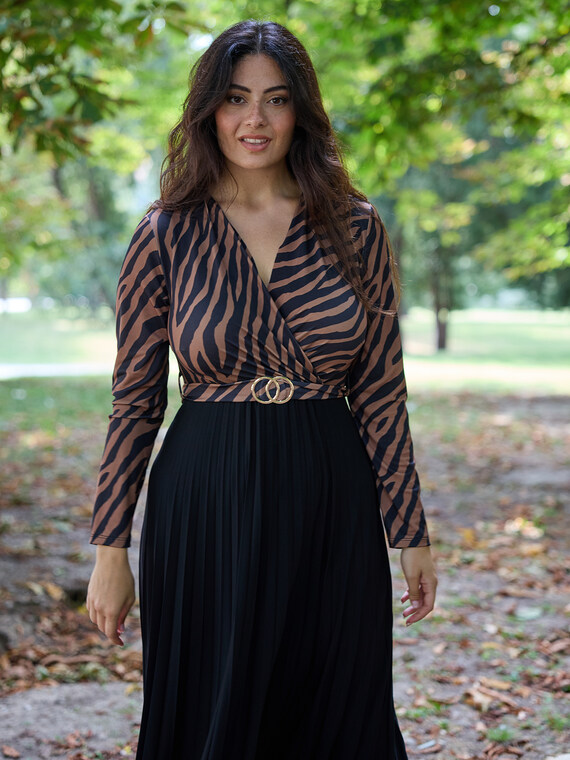 langes plissiertes Animalier-Kleid