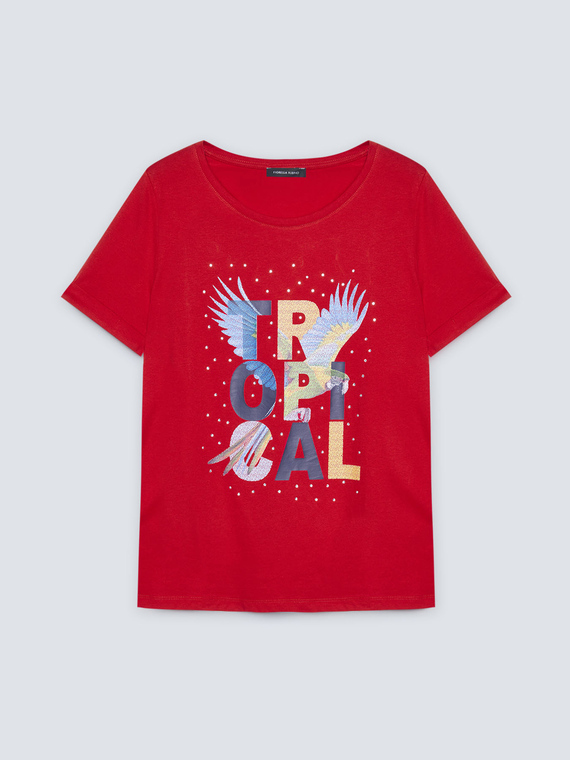T-shirt con stampa tropicale