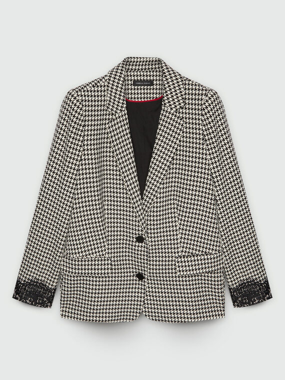 Blazer pied-de-poule avec dentelle