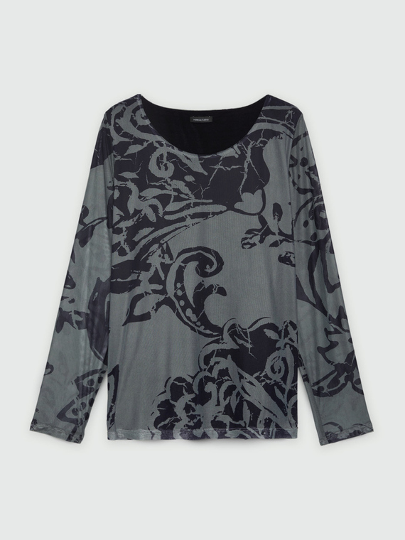 T-shirt maniche lunghe in tulle stampa paisley