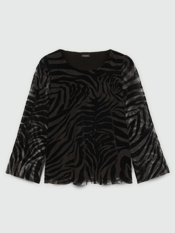 Zebra striped devoré tulle t-shirt