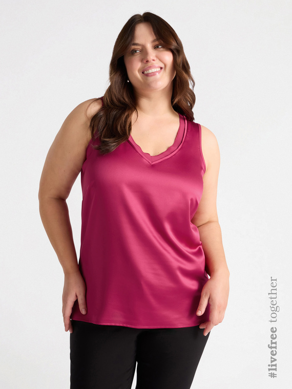 Top in due tessuti con scollo a V