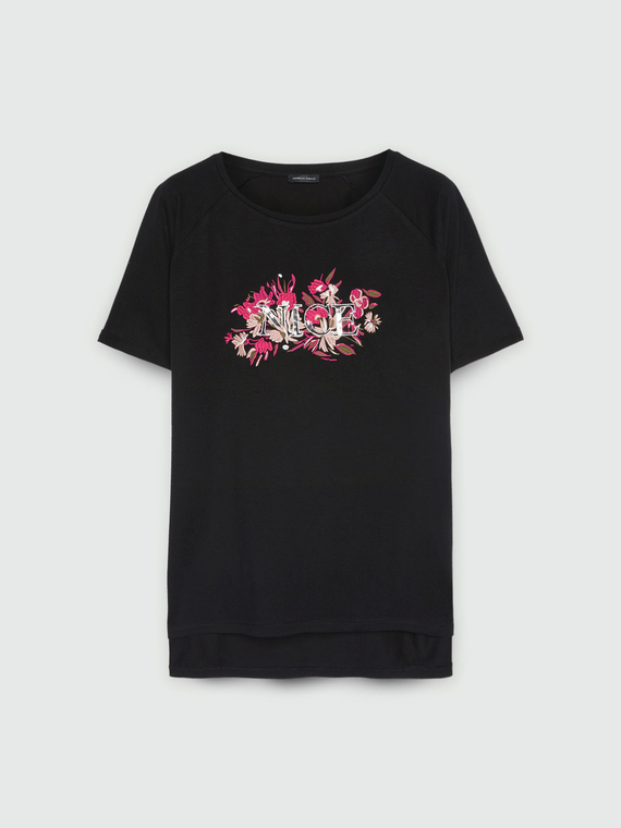 T-shirt con scritta NICE in paillettes