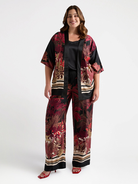 Pantaloni stampa foliage burgundy