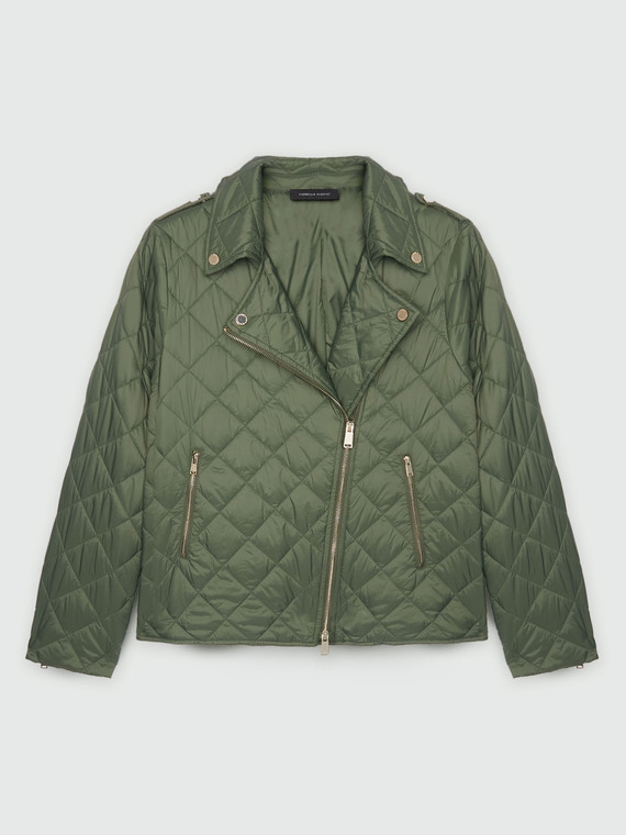 Quilted biker style down jacket