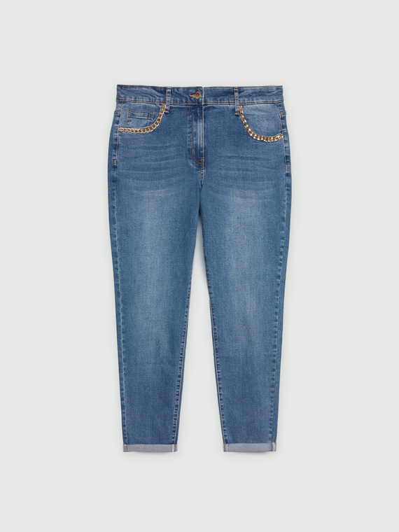 Jeans girl fit con dettaglio catene