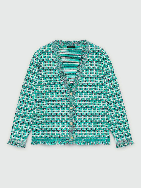 Cardigan in tessuto intrecciato e frange