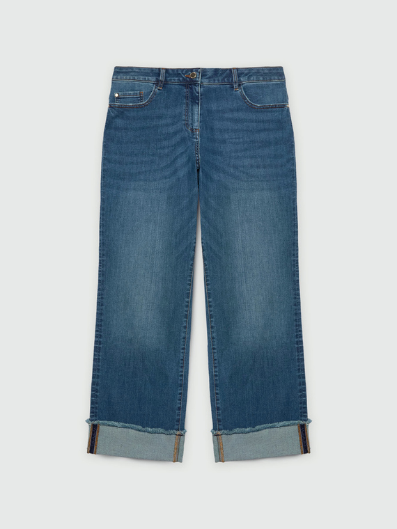 Jeans dritti straight leg con maxi risvolto