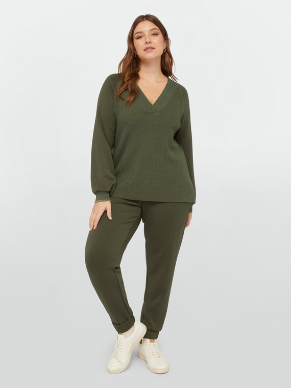 Pullover Soft Touch mit V-ausschnitt und Lurex-Bündchen