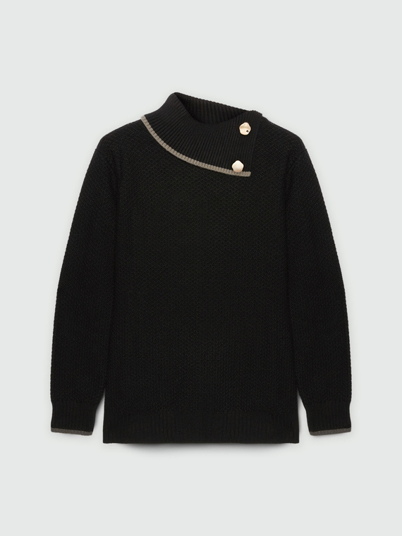 Sweater with open neck and buttons