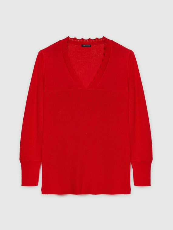 Maglia in misto cotone con scollo a V