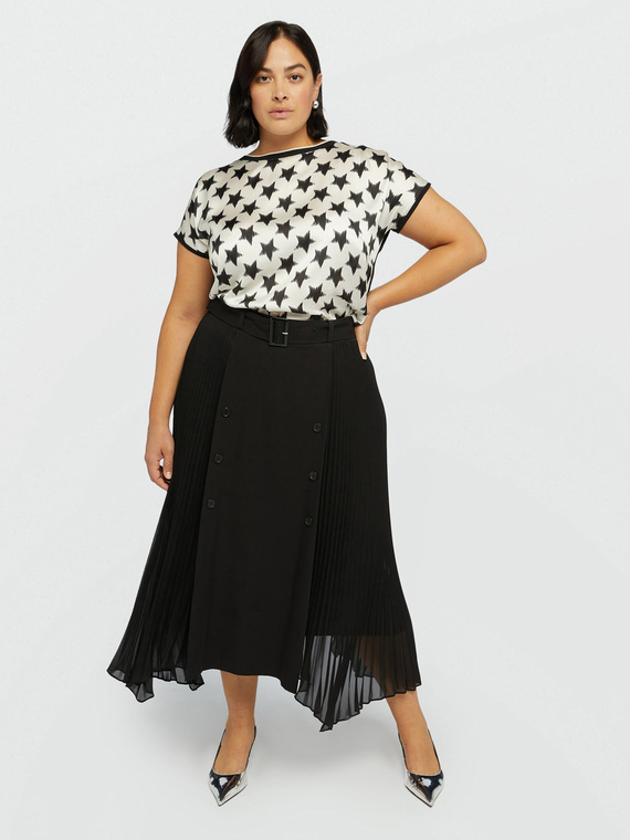 Midi skirt with pleated inserts