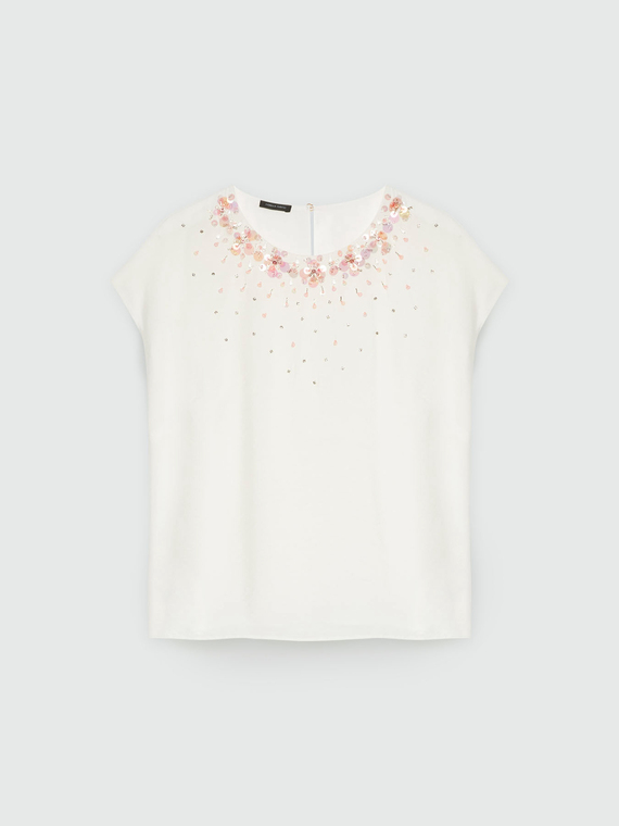 Blusa con scollo ricamato effetto dégradé