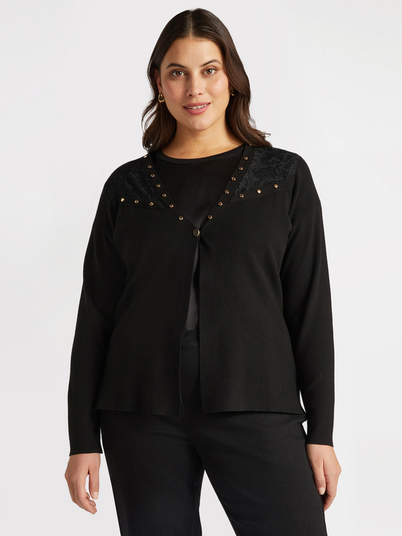 Cardigan con borchie e dettaglio in pizzo