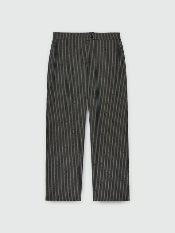 Straight-leg pinstriped trousers with rhinestones