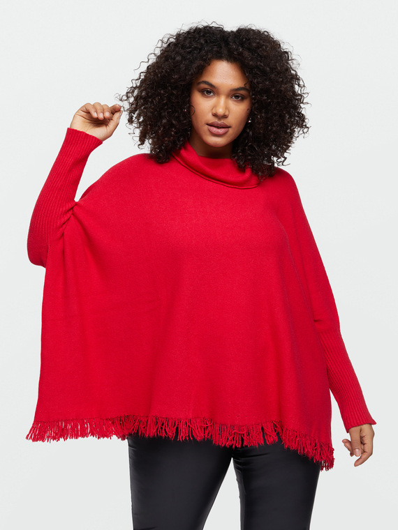 Pull avec cape avec franges et col boule