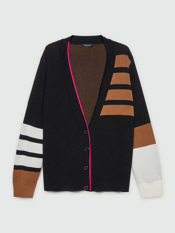 Colour block LENZING™ ECOVERO™ viscose cardigan