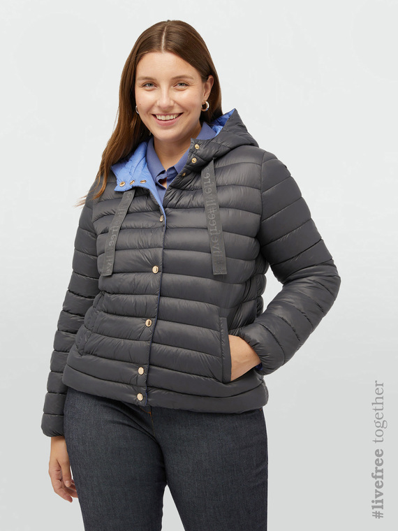 Lightweight hooded Sorona® Aura down jacket