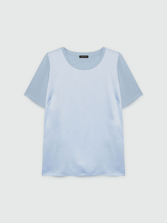 T-shirt in raso e jersey lurex