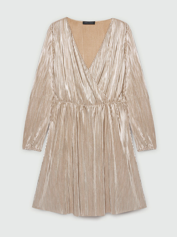 Champagne-colored pleated dress