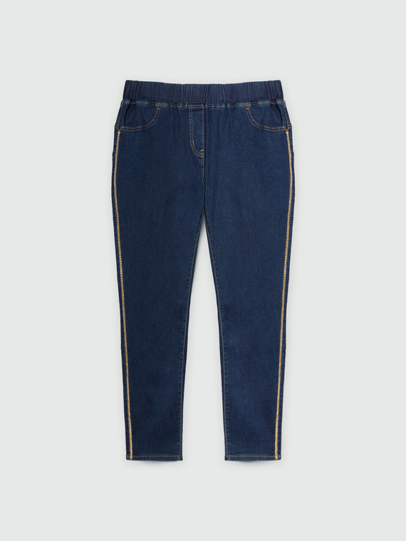 Jeggings lavaggio dark blue con profili dorati