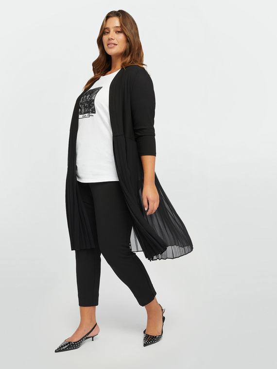 Long cardigan with pleated lower part