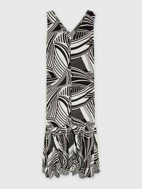 Langes schwarz-weiß bedrucktes Kleid